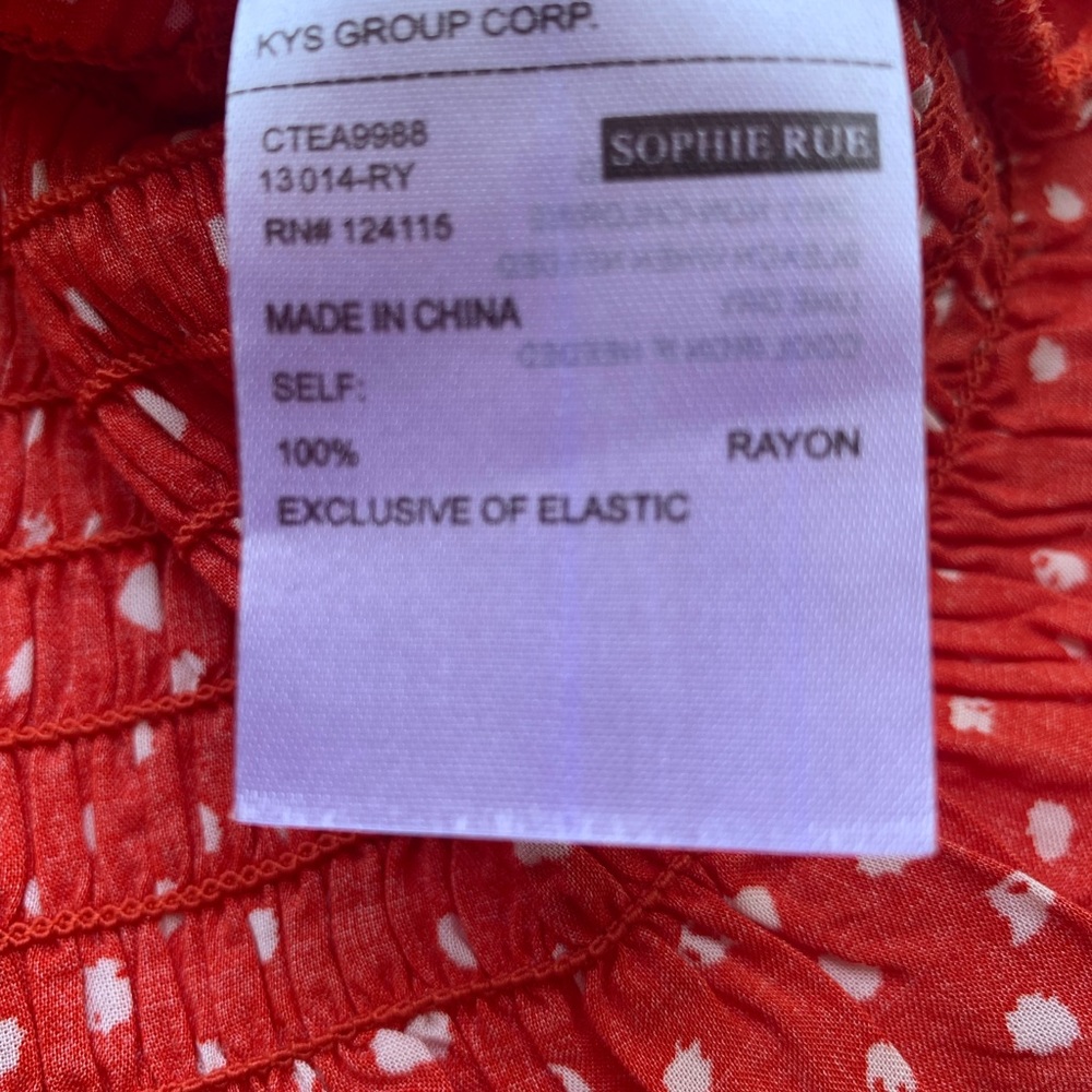 Sophie Rue crop top smock polka dot ruffle spaghetti strap red tomato girl L - Picture 7 of 7